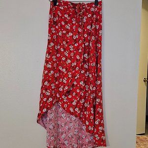 Orange Floral Wrap Maxi Skirt